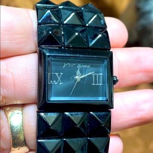 Betsey Johnson Black Studded Watch